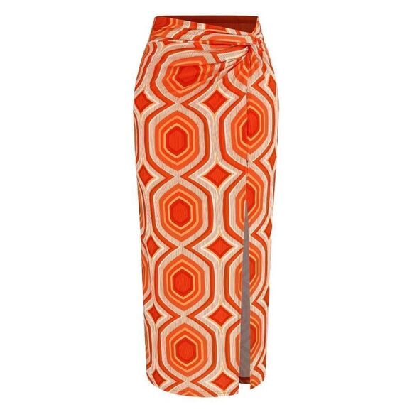 NWT Cider Mid Rise Geometric Twist Split Maxi Skirt Large - Picture 3 of 9